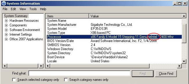 Windows 2k my computer cpu