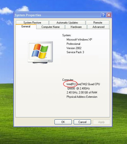 Windows XP Systeminfo Processor