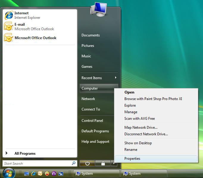 Windows Vista Systeminfo Start Menu