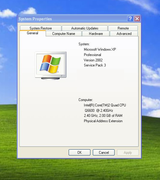 Windows XP Systeminfo Properties