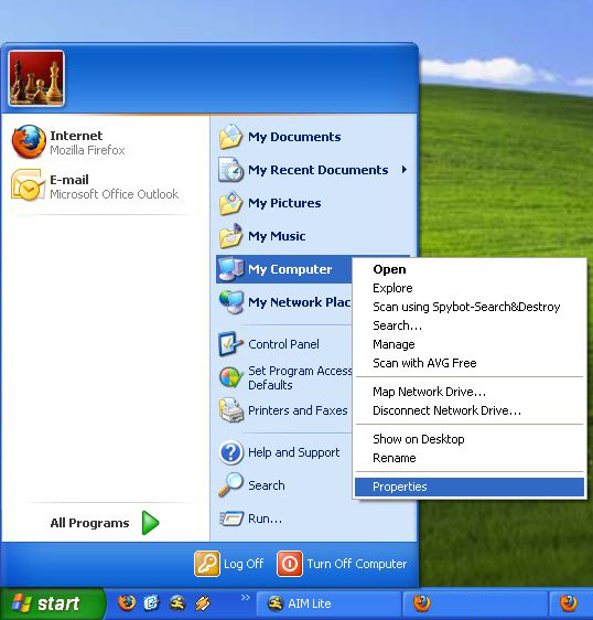 Windows XP Systeminfo Start Menu